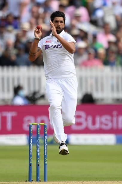 Ishant Sharma of India in action during the Second LV= Insurance Test Match: Day Three between England and India at Lord's Cricket Ground on August...