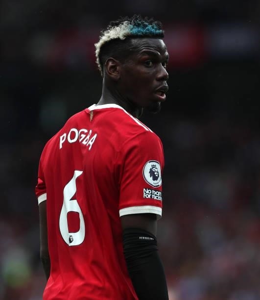 Paul Pogba of Manchester United in action during the Premier League match between Manchester United and Leeds United at Old Trafford on August 14,...