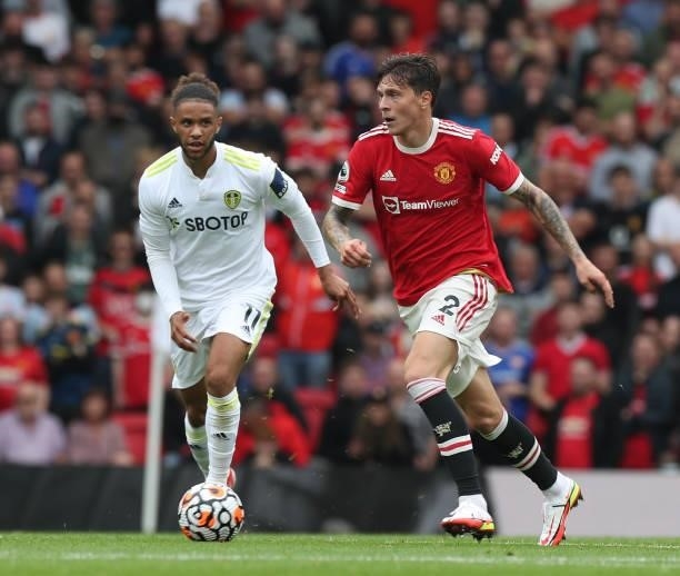 Victor Lindelof of Manchester United in action during the Premier League match between Manchester United and Leeds United at Old Trafford on August...