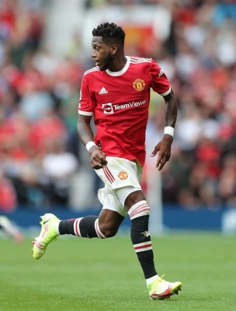 Fred of Manchester United during the Premier League match between Manchester United and Leeds United at Old Trafford on August 14, 2021 in...