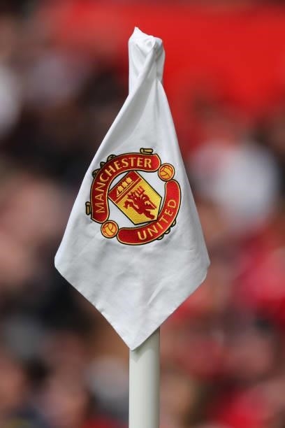 General view of a corner flag during the Premier League match between Manchester United and Leeds United at Old Trafford on August 14, 2021 in...