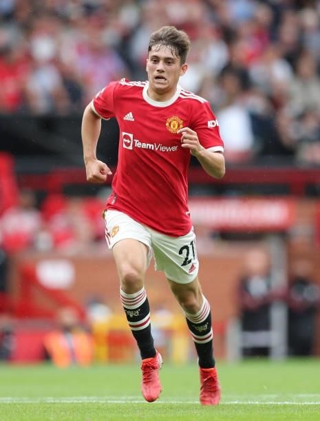 Daniel James of Manchester United during the Premier League match between Manchester United and Leeds United at Old Trafford on August 14, 2021 in...