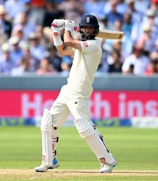 Moeen Ali of England bats during day three of the Second LV= Insurance Test Match between England and India at Lord's Cricket Ground on August 14,...