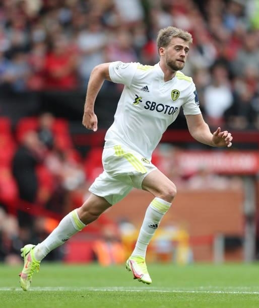 Patrick Bamford of Leeds United during the Premier League match between Manchester United and Leeds United at Old Trafford on August 14, 2021 in...