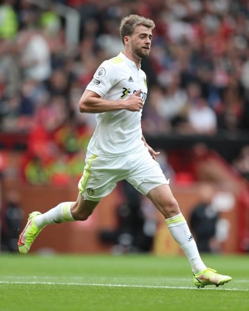 Patrick Bamford of Leeds United during the Premier League match between Manchester United and Leeds United at Old Trafford on August 14, 2021 in...