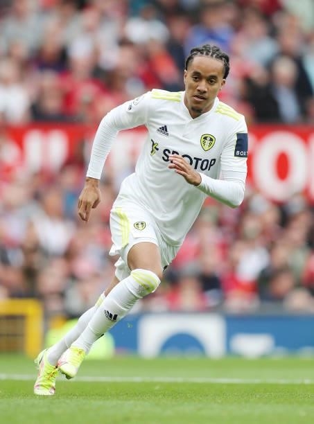 Helder Costa of Leeds United during the Premier League match between Manchester United and Leeds United at Old Trafford on August 14, 2021 in...