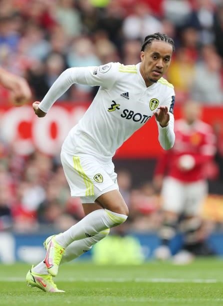 Helder Costa of Leeds United during the Premier League match between Manchester United and Leeds United at Old Trafford on August 14, 2021 in...