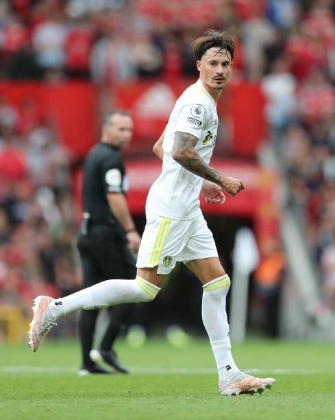 Robin Koch of Leeds United during the Premier League match between Manchester United and Leeds United at Old Trafford on August 14, 2021 in...