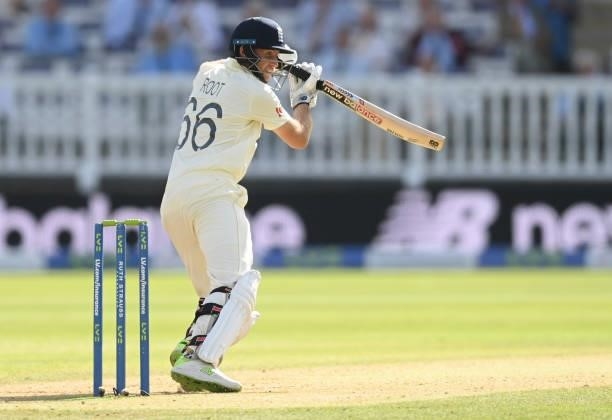 Joe Root of England bats during the third day of the 2nd LV= Test match between England and India at Lord's Cricket Ground on August 14, 2021 in...