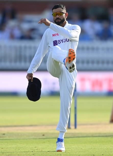 Virat Kohli of India reacts during the third day of the 2nd LV= Test match between England and India at Lord's Cricket Ground on August 14, 2021 in...