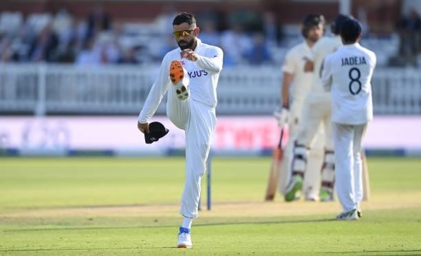 Virat Kohli of India reacts during the third day of the 2nd LV= Test match between England and India at Lord's Cricket Ground on August 14, 2021 in...