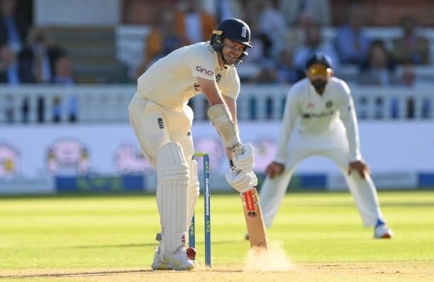 England batsman James Anderson digs out a yorker from Jasprit Bumrah during day three of the Second Test Match between England and India at Lord's...