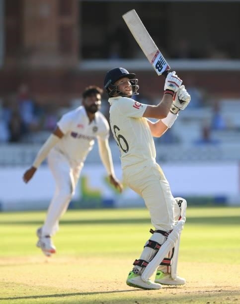 England batsman Joe Root plays a ramp shot for 4 runs off bowler Mohammed Siraj during day three of the Second Test Match between England and India...