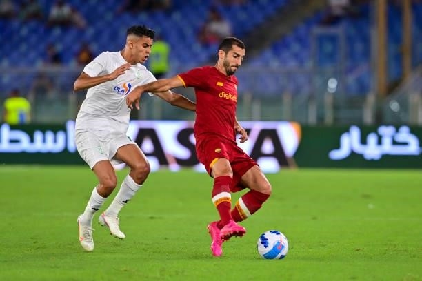 Henrikh Mkhitaryan defends the ball during the pre-season friendly match between AS Roma and Raja Casablanca at Centro Sportivo Giulio Onesti on...