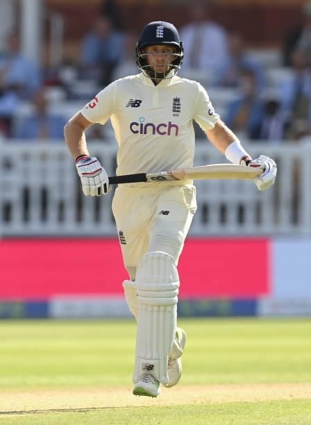 Joe Root of England runs during the third day of the 2nd LV= Test match between England and India at Lord's Cricket Ground on August 14, 2021 in...