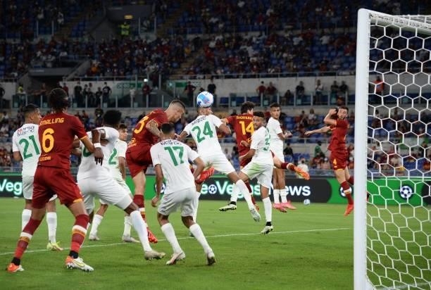 Gianluca Mancini of AS Roma scoring a goal 2-0 during the pre-season friendly match between AS Roma and Raja Casablanca at Stadio Olimpico on August...