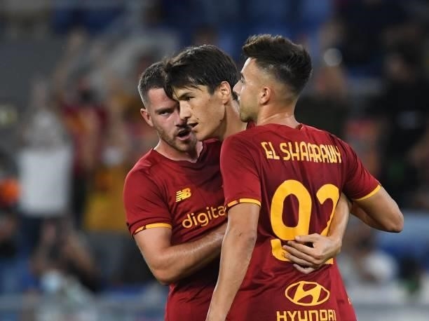 Eldor Shomurodov of AS Roma celebrates after scoring a goal 1-0 during the pre-season friendly match between AS Roma and Raja Casablanca at Stadio...