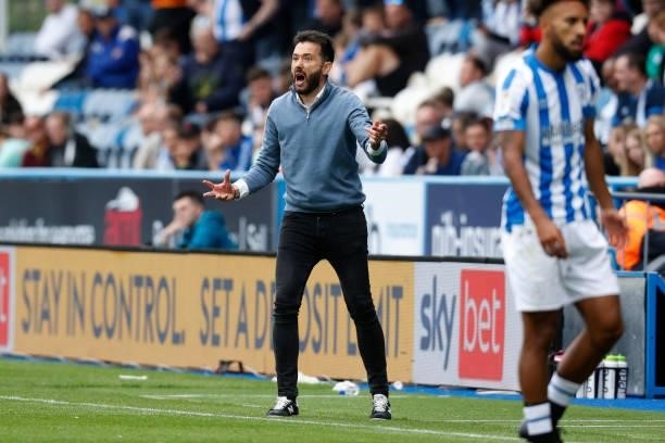 Carlos Coberán the Head Coach of Huddersfield Town during the Sky Bet Championship match between Huddersfield Town and Fulham at Kirklees Stadium on...