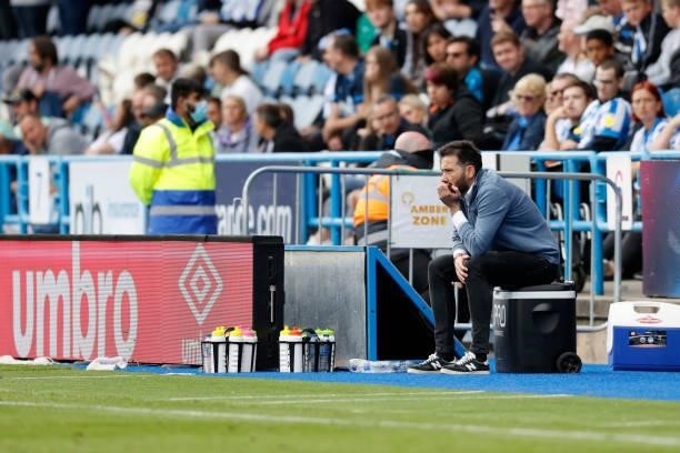Carlos Coberán the Head Coach of Huddersfield Town during the Sky Bet Championship match between Huddersfield Town and Fulham at Kirklees Stadium on...