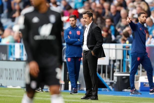 Marco Silva Head Coach of Fulham during the Sky Bet Championship match between Huddersfield Town and Fulham at Kirklees Stadium on August 14, 2021 in...
