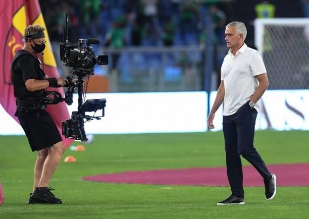 Josè Mourinho, head coach of AS Roma prior the pre-season friendly match between AS Roma and Raja Casablanca at Stadio Olimpico on August 14, 2021 in...