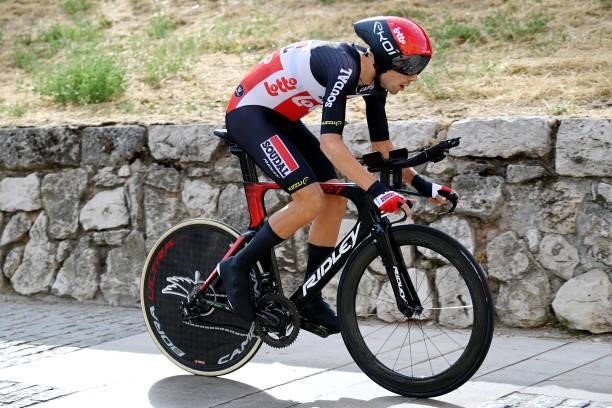Steff Cras of Belgium and Team Lotto Soudal competes during the 76th Tour of Spain 2021, Stage 1 a 7,1km individual time trial from Burgos - Catedral...