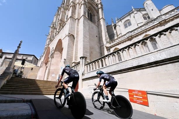 Riders of Team DSM prepare for the race prior to the 76th Tour of Spain 2021, Stage 1 a 7,1km individual time trial from Burgos - Catedral de Santa...