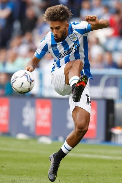 Sorba Thomas of Huddersfield Town controls a bouncing ball during the Sky Bet Championship match between Huddersfield Town and Fulham at Kirklees...