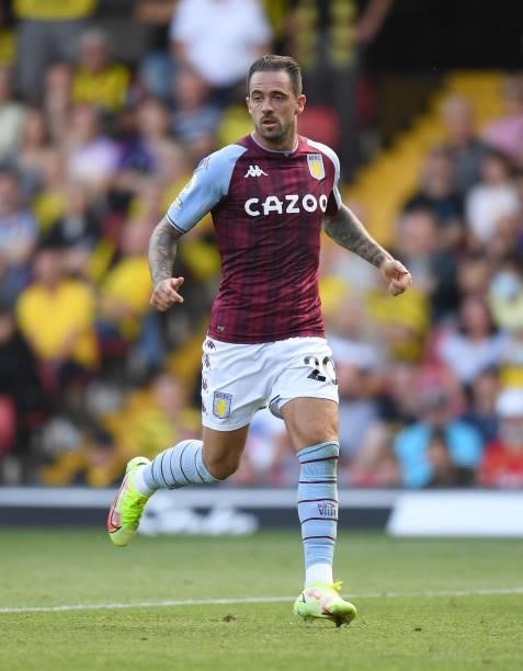 Danny Ings of Aston Villa during the Premier League match between Watford and Aston Villa at Vicarage Road on August 14, 2021 in Watford, England.