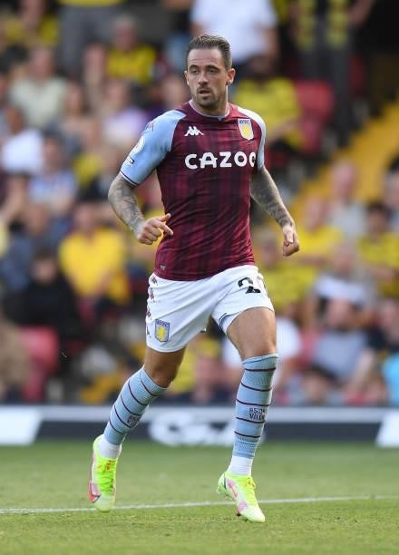 Danny Ings of Aston Villa during the Premier League match between Watford and Aston Villa at Vicarage Road on August 14, 2021 in Watford, England.