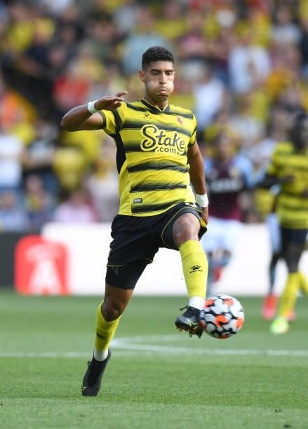 Adam Masina of Watford during the Premier League match between Watford and Aston Villa at Vicarage Road on August 14, 2021 in Watford, England.