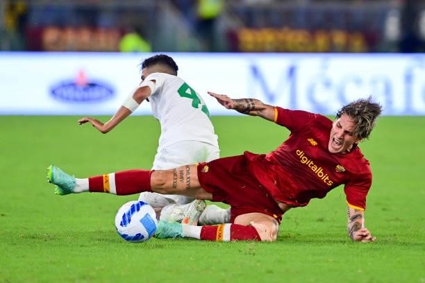 Nicolò Zaniolo of AS Roma fights for the ball during the pre-season friendly match between AS Roma and Raja Casablanca at Centro Sportivo Giulio...