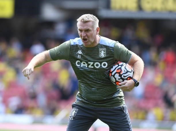 Aston Villa Head Coach Dean Smith during the Premier League match between Watford and Aston Villa at Vicarage Road on August 14, 2021 in Watford,...