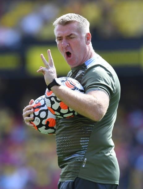 Aston Villa Head Coach Dean Smith during the Premier League match between Watford and Aston Villa at Vicarage Road on August 14, 2021 in Watford,...
