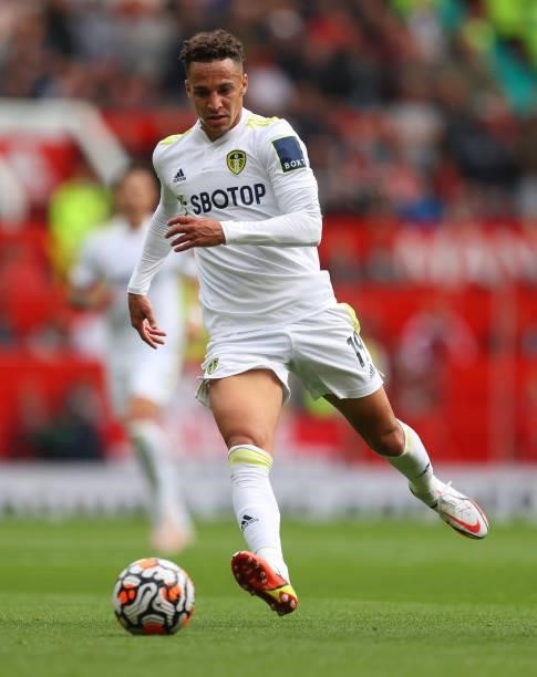 Rodrigo Moreno Machado of Leeds United during the Premier League match between Manchester United and Leeds United at Old Trafford on August 14, 2021...