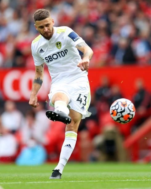 Mateusz Klich of Leeds United during the Premier League match between Manchester United and Leeds United at Old Trafford on August 14, 2021 in...
