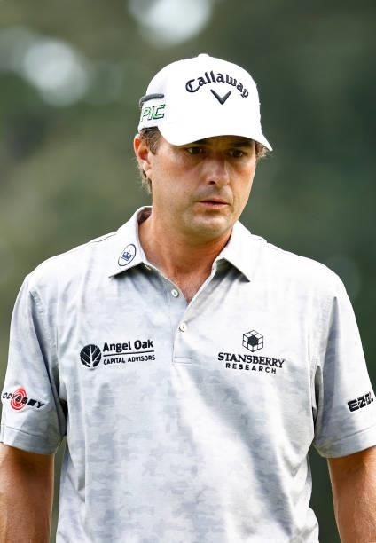 Kevin Kisner of the United States looks on from the 17th green during the third round of the Wyndham Championship at Sedgefield Country Club on...
