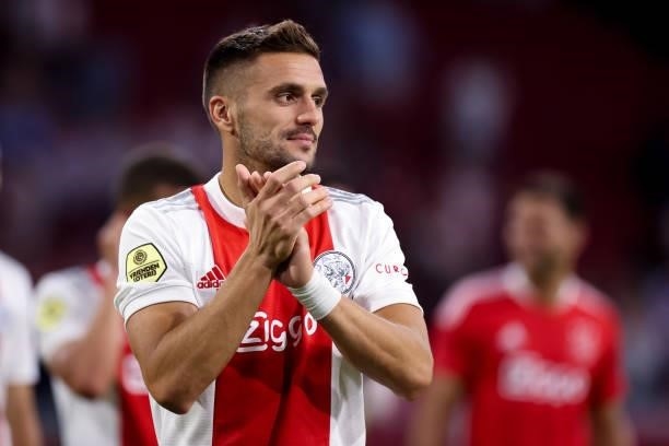 Dusan Tadic of Ajax during the Dutch Eredivisie match between Ajax and N.E.C. At Johan Cruijff ArenA on August 14, 2021 in Amsterdam, Netherlands