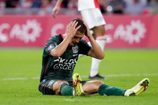 Mikkel Duelund of N.E.C. During the Dutch Eredivisie match between Ajax and N.E.C. At Johan Cruijff ArenA on August 14, 2021 in Amsterdam, Netherlands