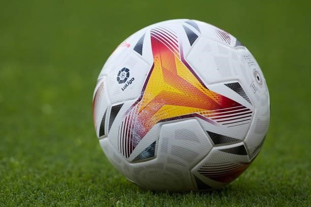 La Liga oficial match ball is sen during the La Liga Santader match between Cadiz CF and Levante UD