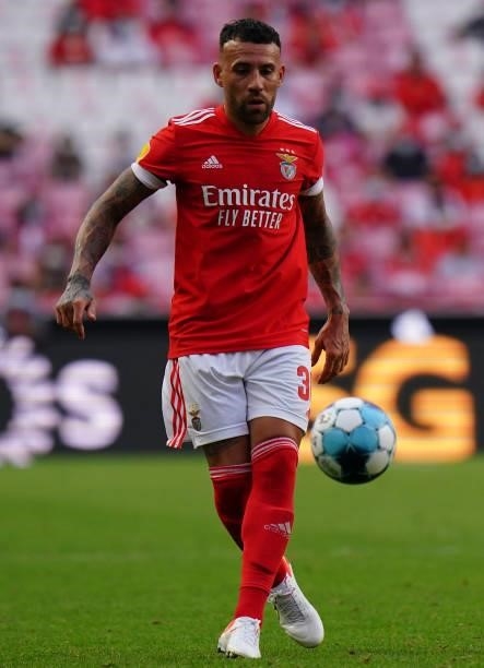 Nicolas Otamendi of SL Benfica in action during the Liga Bwin match between SL Benfica and FC Arouca at Estadio da Luz on August 14, 2021 in Lisbon,...