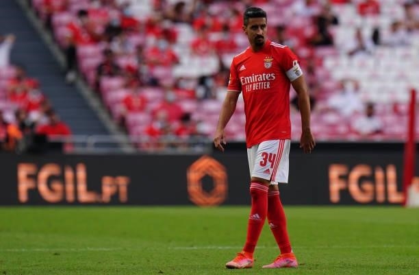 Andre Almeida of SL Benfica during the Liga Bwin match between SL Benfica and FC Arouca at Estadio da Luz on August 14, 2021 in Lisbon, Portugal.