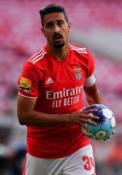 Andre Almeida of SL Benfica during the Liga Bwin match between SL Benfica and FC Arouca at Estadio da Luz on August 14, 2021 in Lisbon, Portugal.
