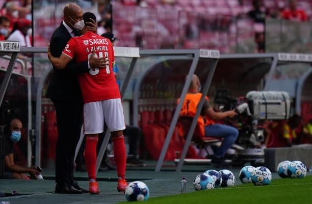 Luisao of SL Benfica with Andre Almeida of SL Benfica during the Liga Bwin match between SL Benfica and FC Arouca at Estadio da Luz on August 14,...