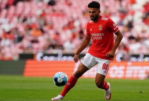 Goncalo Ramos of SL Benfica in action during the Liga Bwin match between SL Benfica and FC Arouca at Estadio da Luz on August 14, 2021 in Lisbon,...