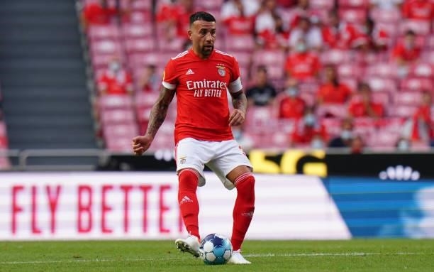 Nicolas Otamendi of SL Benfica in action during the Liga Bwin match between SL Benfica and FC Arouca at Estadio da Luz on August 14, 2021 in Lisbon,...