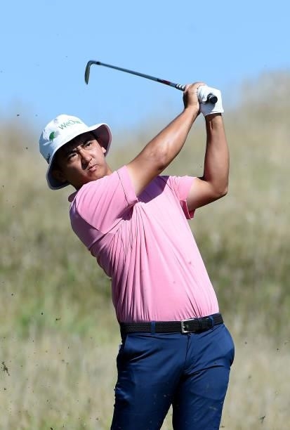 Zecheng Dou of China hits his tee shot on the eighth hole during the third round of the Pinnacle Bank Championship on August 14, 2021 in Omaha,...