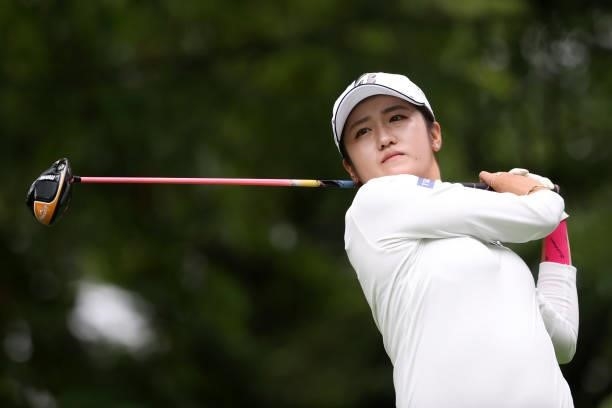 Mone Inami of Japan hits her tee shot on the 11th hole during the final round of the NEC Karuizawa 72 Golf Tournament at Karuizawa 72 Golf Kita...