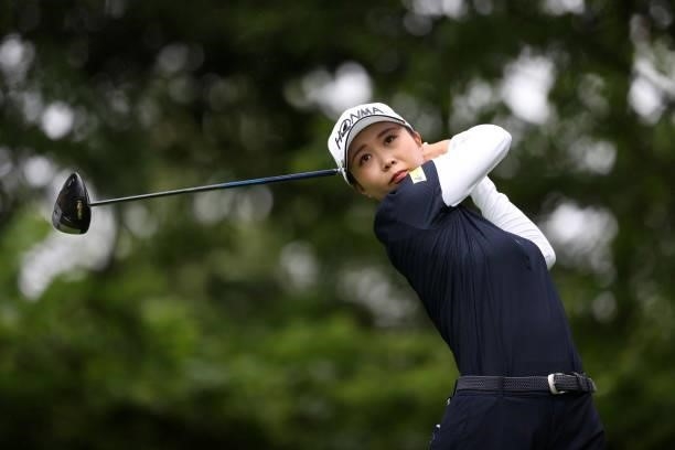 Shina Kanazawa of Japan hits her tee shot on the 11th hole during the final round of the NEC Karuizawa 72 Golf Tournament at Karuizawa 72 Golf Kita...