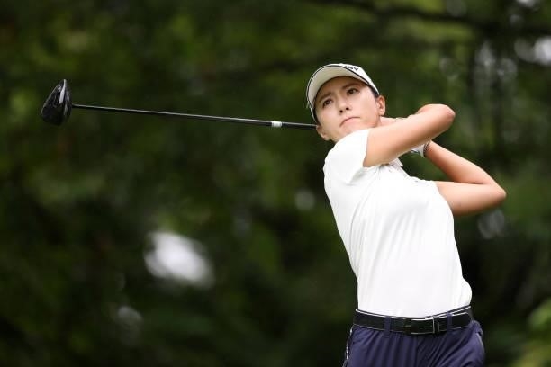 Chae-young Yoon of South Korea hits her tee shot on the 11th hole during the final round of the NEC Karuizawa 72 Golf Tournament at Karuizawa 72 Golf...